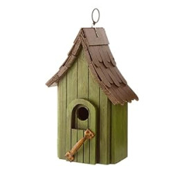 Green Hand Painted Garden Wood Birdhouse