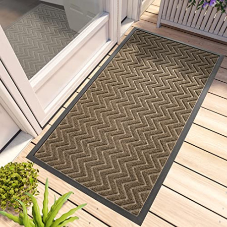 Clean Patio Entryway Floor Mat, 48"x24", Chevron Brown