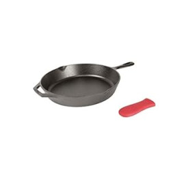 Pack 2 of Lodge Cast Iron Skillet with Red Silicone Hot Handle Holder, 12-inch