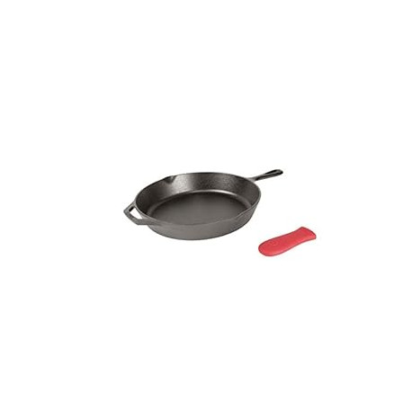 Pack 2 of Lodge Cast Iron Skillet with Red Silicone Hot Handle Holder, 12-inch