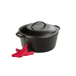 Cast Iron Dutch Oven with Handle Holders, 5 quart, Black/Red