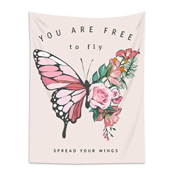 Pink Butterfly Tapestry Wall Hanging