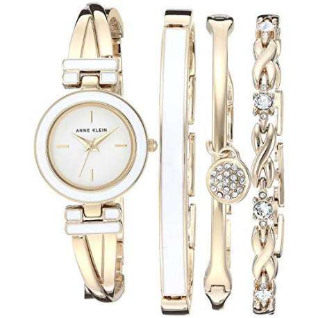 Women's Bangle Watch and Premium Crystal Accented Bracelet Set