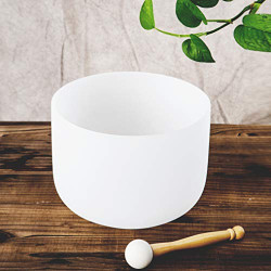 Quartz Crystal Singing Bowl F Note Heart Chakra White 8"