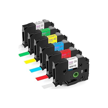 6 Pack Compatible with Brother P Touch 12mm 0.47 Inch Laminated TZ Label