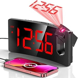 Alarm Clock, Digital Clock with 180° Rotatable Projecto