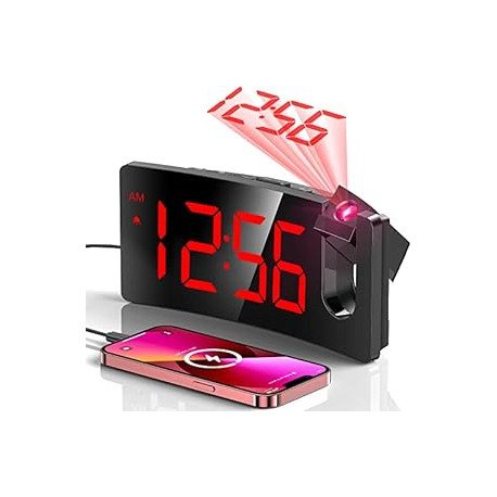 Alarm Clock, Digital Clock with 180° Rotatable Projecto