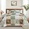 Quilt Set King Size, 3 Pieces Green Floral Plaid Summer Bedspread Coverlet Set