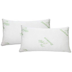 2pc Bamboo Pillow Shredded Memory Foam for Sleeping (Queen, White)