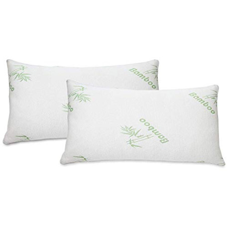 2pc Bamboo Pillow Shredded Memory Foam for Sleeping (Queen, White)