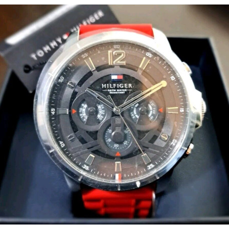 Tommy Hilfiger Watch Gunmetal Grey Face Red