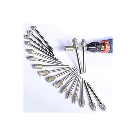 Stone Carving Set Diamond Burr Bits, 20PCS Polishing Kits Rotary Tools Accessories