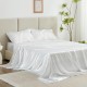 Satin Queen Sheets Set - 4 Piece White Silky Satin Bed Sheets Queen Set