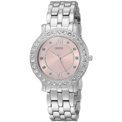 GUESS Stainless Steel + Pink Crystal Bracelet Watch