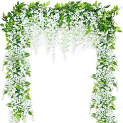 Artificial Flowers White Wisteria Garland Vine Silk 12PCS
