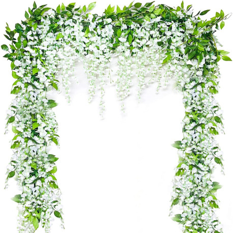 Artificial Flowers White Wisteria Garland Vine Silk 12PCS