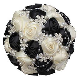 Hand Made Shining Crystal Rhinestones Pearl Silk Rose Bridesmaid Bridal Artificial