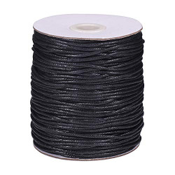 2mm Black Waxed Cord for Jewelry Making, 100 Yards