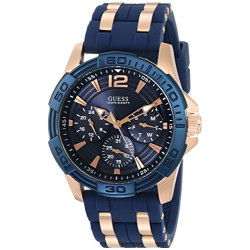 GUESS Iconic Blue Stainless Steel Stain Resistant Silicone Watch with Day