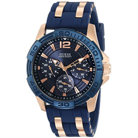 GUESS Iconic Blue Stainless Steel Stain Resistant Silicone Watch with Day