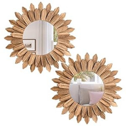 Boho Wall Decor Mirror 2 Pack Rustic Wood Mirror 12 inch