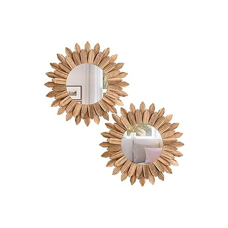 Boho Wall Decor Mirror 2 Pack Rustic Wood Mirror 12 inch
