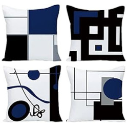 Blue Geometric Decorative Cushion Pillow Covers Set of 4