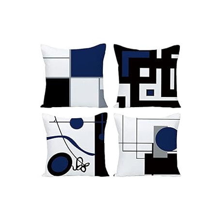 Blue Geometric Decorative Cushion Pillow Covers Set of 4