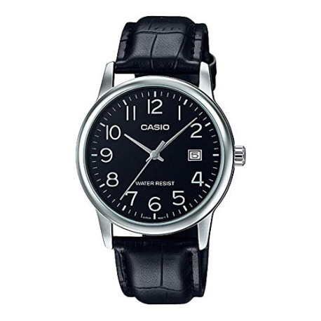 MTP-V002L-1B Men's Standard Analog Leather Band Easy Reader Day Date Watch