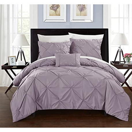 4 Pc Daya Pinch Pleated, Ruffled Duvet, Queen, Purple, 4 Piece, Lavender