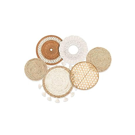 Set of 6 Boho Basket Wall Decor Rattan
