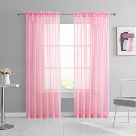 2 Pieces Pink Sheer Curtains 84 Inch Length