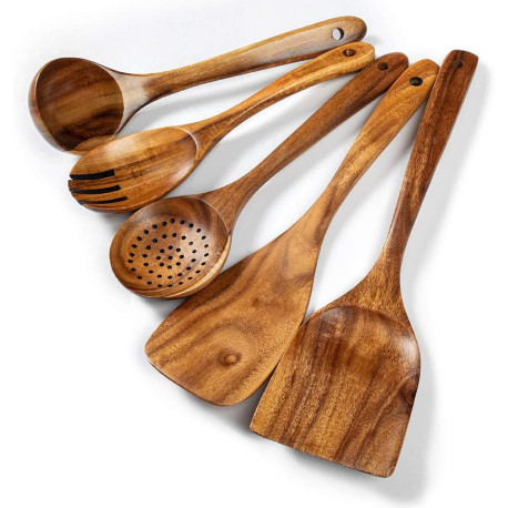 Wooden Kitchen Utensils Set, 5 PCs Natural Acacia