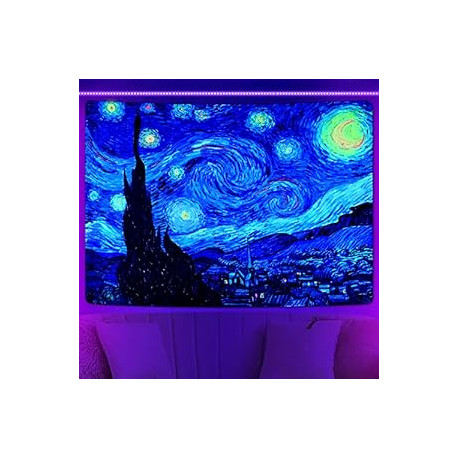 Blacklight Starry Night Tapestry