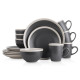16-Piece Stoneware Dinnerware, 2-Tone, Speckles, Dark Gray and Cream