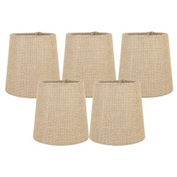 Set of 5 Natural Burlap Clip On Chandelier Lamp Shades
