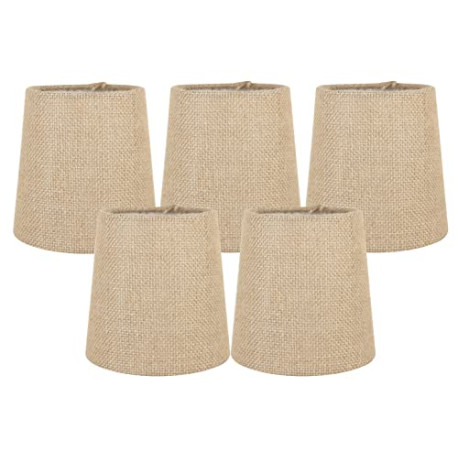 Set of 5 Natural Burlap Clip On Chandelier Lamp Shades