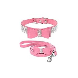 Rhinestone Bling Leather Dog Collar