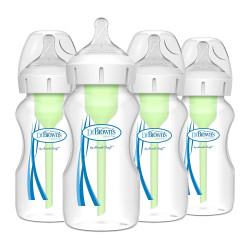 Natural Flow Anti-Colic Options+ Wide-Neck Baby Bottles 9 oz/270 mL,with Level 1 Slow Flow Nipple,4 Count