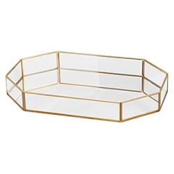 Hexagonal Serving Mirror Glass Tray