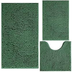 Green Bathroom Rug Chenille 3-Piece