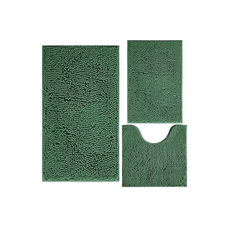 Green Bathroom Rug Chenille 3-Piece