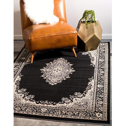 Area Rug, Rectangular 5' 0" x 8' 0", Black/Beige