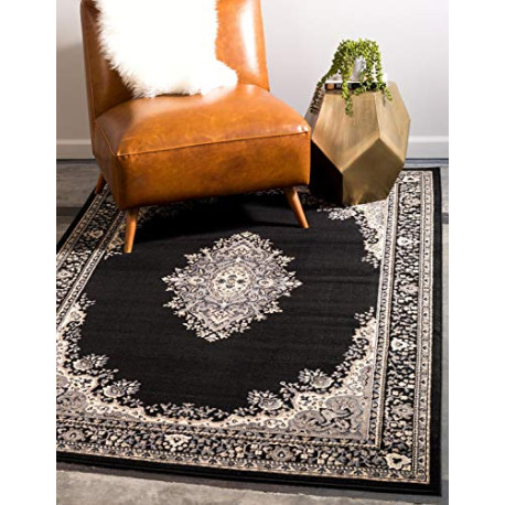 Area Rug, Rectangular 5' 0" x 8' 0", Black/Beige