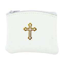 Catholic Rosary Pouch in Genuine Leather (White)