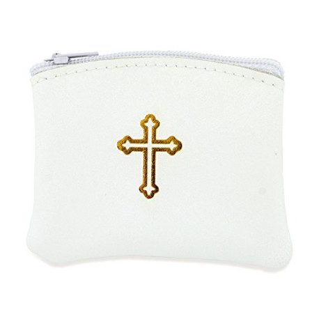 Catholic Rosary Pouch in Genuine Leather (White)