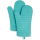 Pack 4 of Ribbed Soft Silicone Oven Mitt Set, 7"x13", Aqua Sky 2 Count
