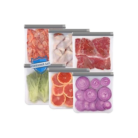 6 Pack Reusable Gallon Freezer Bags Dishwasher Safe