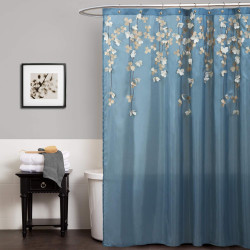 Fabric Floral Bathroom Decor, 72” x 72”, Blue and White