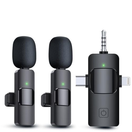 3 in 1 Wireless Lavalier Microphones for iPhone, iPad, Android, Camera